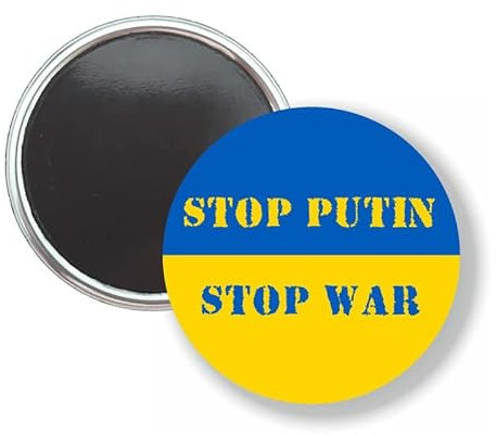 Button Mit Magnet - Stop Putin Stop War - Ukraine - NICHT FÜR Kleidung, 58mm, Kunststoff