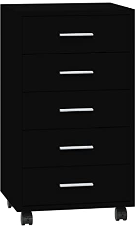 vidaXL Armoire à Tiroirs avec roulettes Armoire de Rangement Organisateur Meuble de Bureau Chambre d'enfant Intérieur Noir Bois d'Ingénierie