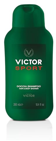 Victor Sport Doccia Shampoo Uomo 250 ml, Detergente Corpo e Capelli, Formula Fresca e Pratica per Uso Quotidiano, Fragranza Maschile Energizzante, Ideale Dopo lo Sport