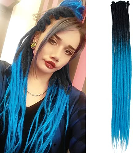 Thin 0.6cm Synthetic Dreadlock Extensions Handmade 24Inch 20 Strands Crochet Hair Long Crochet Braids Hip-Hop Style Soft Dreads Hair Extensions 2-BLUE#