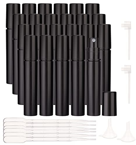 BENECREAT Lot de 80 mini flacons pulvérisateurs en plastique noir mat de 3 ml avec 6 pipettes, 2 entonnoirs et 2 pompes en plastique pour parfum de voyage, huile essentielle