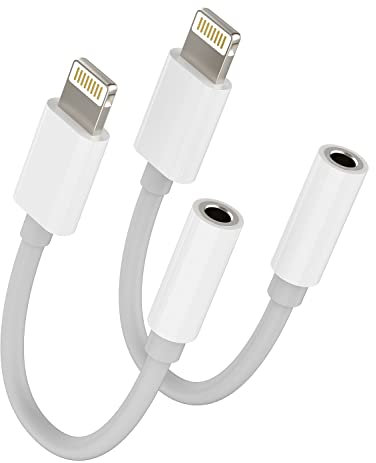 Lightning to 3.5mm Jack Splitter iPhone AUX Adapter for Headphone Dongle(2pack) Cable Apple MFI Certified Audio Cord Music Earbud Earphone Converter for 14 13 12 11 Pro X 8 7 Plus Mini Ipad Connector