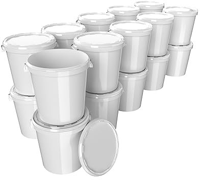 20 Eimer mit Deckel 30 Liter Made in Germany - lebensmittelecht stabil luftdicht Vorratseimer für Aufbewahrung von Lebensmittel Büromaterial Kinderzimmer Haushalt Werkstatt und Gastronomie Weiß