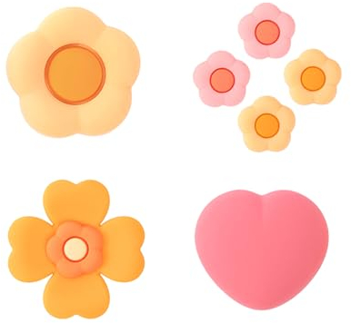 GeekShare Cross D-Pad - Juego de Tapas de Silicona para Botones de Pulgar, Pegatinas ABXY para Botones de Teclas compatibles con Interruptor/OLED, corazón y Flor (Rosa y Amarillo)