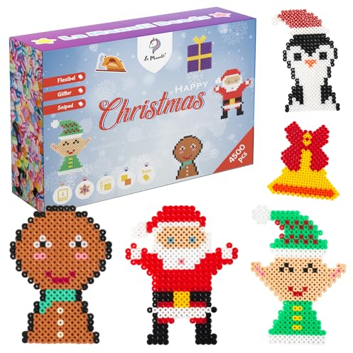 La Manuli Iron-On Beads Christmas - Ironing Beads Set with 4500 Pieces 5 mm - Premium Christmas Craft Set for Children - 24 Colours, Plug-In Beads, Instructions, Pattern and Large Ironing Beads Plates