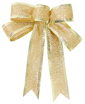 Whakano 4 Stück Glitzer Schleifen,Geschenk Schleife,Weihnachtsschleifen,Große Schleife,Weihnachtsbaum Schleifen Deko,Weihnachtsbaum Hängeornament,für Weihnachtsbaum,Kranz,Geschenk Dekoration,Gold