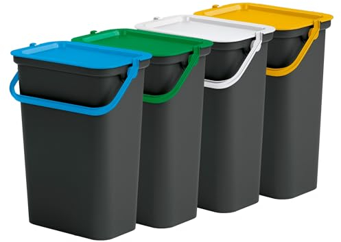 Set 4 papeleras MODA 10L con asa en verde, blanco, ámbar y azul