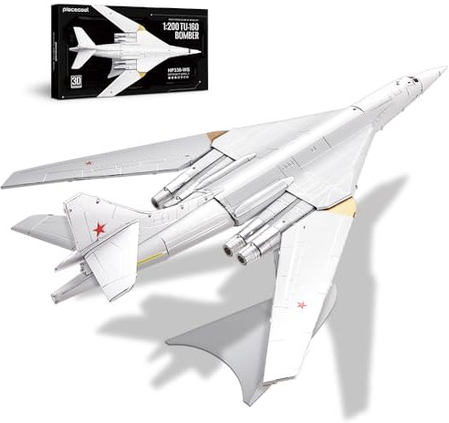 Piececool 3D Metall Puzzle Flugzeug Modell Tu-160 Bomber Superfestung - 340 Edelstahl Teile, Ganzes Metall, 1:1 Wiederherstellen - Geburtstagsgeschenk, Modellbausatz für Erwachsene, 53 Teile