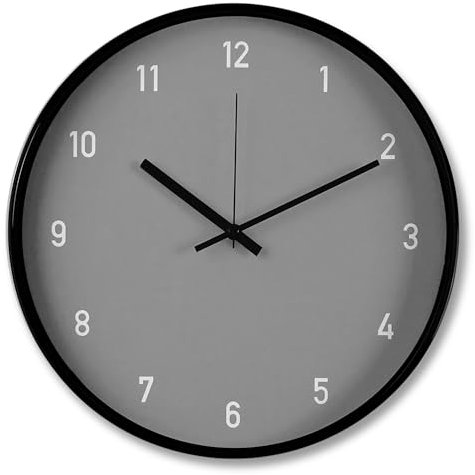 TIENDA EURASIA – Reloj de Pared, Redondo, 30x4x30 cm, Cristal y Plástico, Distintos Colores, Silencioso, Pantalla Analógica, Funciona con Baterías, para la Cocina o el Salón (Gris)