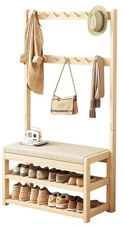 Garderobe mit Sitzbank, Schuhregal mit Garderobe Coat Hanger Stand Schuhbank Schuhregal mit Sitzbank freistehender Flurbaum mit Schuhaufbewahrung, Schlammraumbank, für Flur, Schlafzimmer, Wohnzimmer (