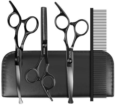 TOPGOOSE Dog Grooming Scissors Kit mit Sicherheit Runde Spitzen, Professionelle 5 in 1 Grooming Scissors für Hunde Katze Haustier zu Hause (Schwarz)