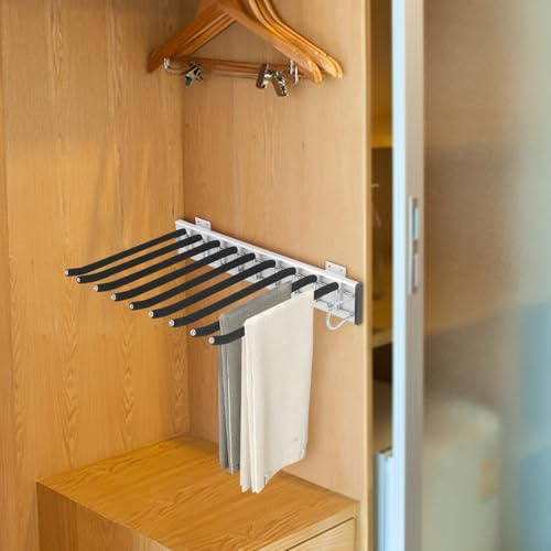 Hosenauszug Hosenbügel, Ausziehbarer Multifunktion Hosenhalter Organizer Rack Pants Verschiebbare für Kleiderschrank Hosenaufhängung Platzsparend Schrank Hosenauszug (Rechte Seite Montage)