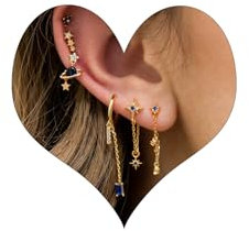 Piercing Ohr Gold Ohrringe Set für Mehrere Ohrlöcher Helix Piercings für Damen 14K Vergoldet Ohrstecker Set Klein Creolen Gold Ohrringe Knorpel Ohrstecker Conch Tragus Piercing Gold