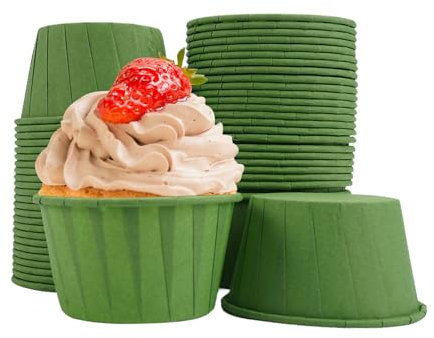 50 Stück Muffinförmchen Fettdicht, 7x5x4 cm Cupcake Formen, Muffinform Papier Antihaft, Einweg Backbecher, Grün für Geburtstag, Hochzeit, Party