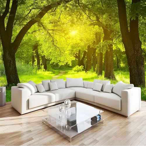 Papier Peint 3D Forêt Verte D'Été Panoramique Peinture Murale Interieur 300x210 cm pour Salon Chambre à Coucher D'Enfant Maison Décoration Murale