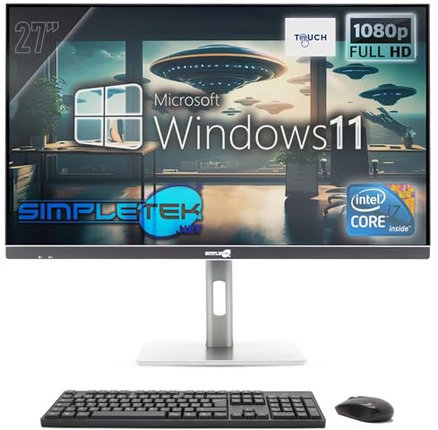 SIMPLETEK - Computer All in One Touchscreen 27 FHD | Core i7 Windows 11 Pro | 16GB RAM SSD 480GB | Webcam integrata POP-UP WiFi6 HDMI PC Tutto in Uno