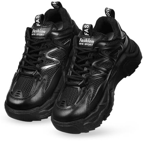 VALICLUD 1paar Chunky Sneakers Für Damen Atmungsaktive Sneakers Mit Dicken Sohlen Bequeme rutschfeste Sportschuhe Schwarz Für Alltag Und Outdoor-aktivitäten