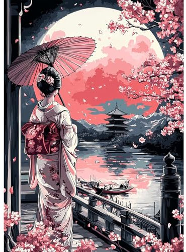 MAXBYE DIY 5D Diamond Painting Kits für Erwachsene, Japanische Frau Diamond Art Kits Full Drill Crystal Malerei Kunsthandwerk Landschaft Diamant Kreuzstich Geschenke Home Wand Dekor 30x40cm