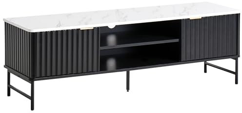 Beliani Moderner TV-Ständer 140 x 40 cm MDF Regal Seitenschrank Marmor Effekt Schwarz Glastonbury