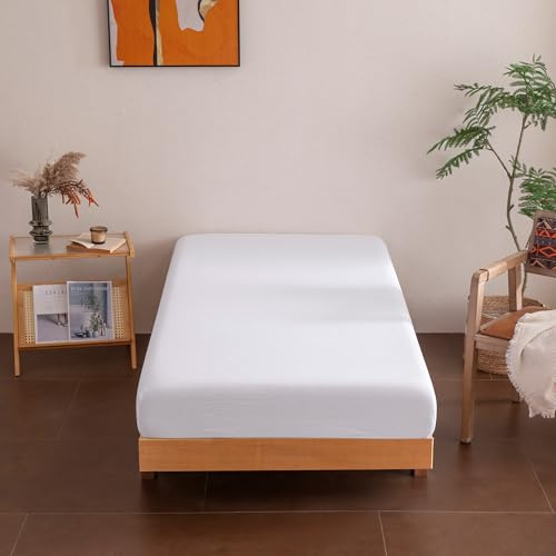 Sonvie Spannbettlaken 120x200cm Spannbetttuch, 30 cm Tiefe Tasche Öko-Tex Zertifiziert Bettlaken Weich und atmungsaktiv Maschinenwaschbar Weiß