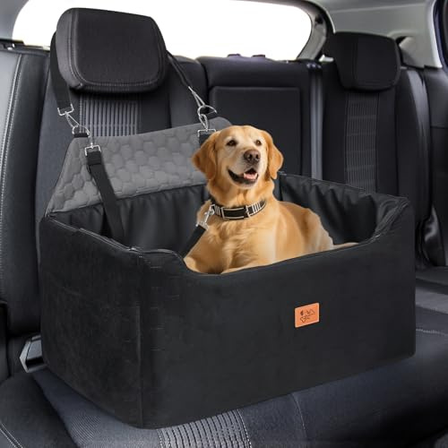 Seggiolino Auto per Cani 78x55x53cm, Rialzo Rimovibile e Lavabile per Cani di Taglia Media e Grande, Guinzaglio Incluso, Seggiolino Cane Auto più Pesanti (con Rivestimento in Pelle Impermeabile)