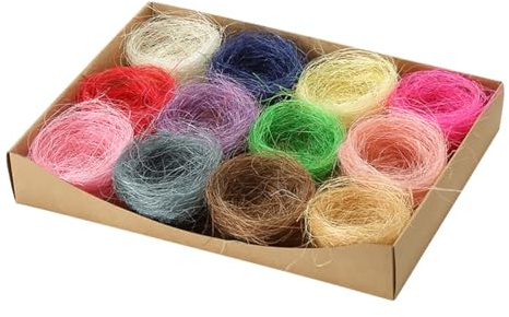VICASKY 12 Pièces Nids Doiseaux Décoratifs pour Pâques Fils de Naturels Colorés Mixés Nids de Pâques Artisanaux pour Décoration et Fête