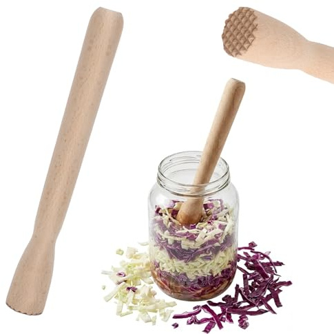 GZRXIOUS Fermentier-Stampfer, Handstampfer, Krautstampfer aus Holz, Fermentieren Stampfer, Holzstößel, Sauerkrautstampfer, Stößel Holz, für Fermentieren von Kimchi, Sauerkraut und Gärgut, Buchenholz