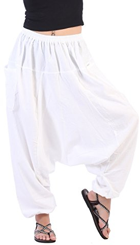 CandyHusky Hippie Boho Gypsy Aladdin Yoga Haremhose aus Baumwolle (Weiß)
