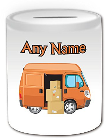Personalisiertes Geschenk – Lieferung Van Spardose (Design Thema, weiß) – Für jede Nachricht/Name auf Ihrem Einzigartig – Treiber Fahrzeug Automarke LKW Truck Carrier Post Postbote Express Cargo