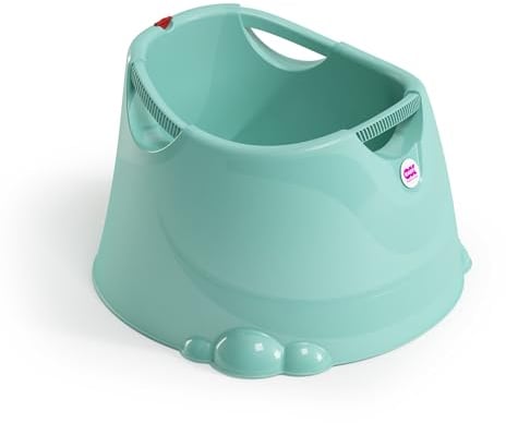 OKBABY Oplà Kleinkinder-Badewanne - Ergonomischer Sitz mit Rückenlehne - Komfortgriff zum Tragen - Hygienisch und leicht zu reinigen - auch für kleine Badezimmer, für innen und außen - Türkis