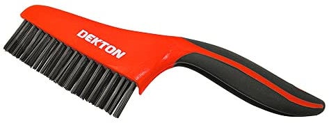 Dekton Soft Grip Carbon Steel Wire Brush | Ideal for Preparing Metal Surfaces, Rust & Paint Removal | Fine Steel Bristles with 4 Rows | Curved Design for Easy Corner Access | Ergonomic Handle