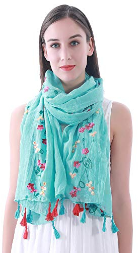 Lina & Lily Damen Schal mit Blumen Bestickt in Verschiedenen Farben (Hellblau)