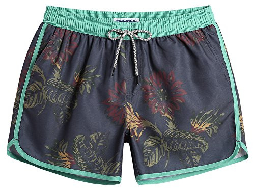 MaaMgic Mens 5 Short 70s 80s 90s Vintage Swim Trunks Quick Dry Bathing Suits Swimming Shorts Swimsuits Board Shorts,Green Side,S