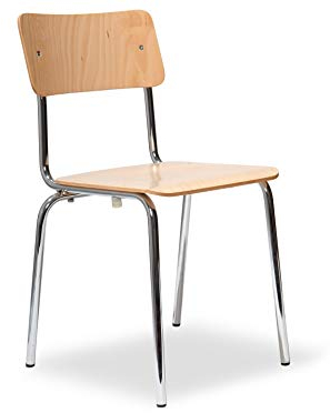 Kinderstuhl Comeback 041, stapelbarer Stuhl mit 38 cm Sitzhöhe und 68 cm Gesamthöhe, Breite x Länge: 33 cm x 33 cm, schlichter DDR-Klassiker als Kinderholzstuhl, farblos lackiert, verchromt (farblos)