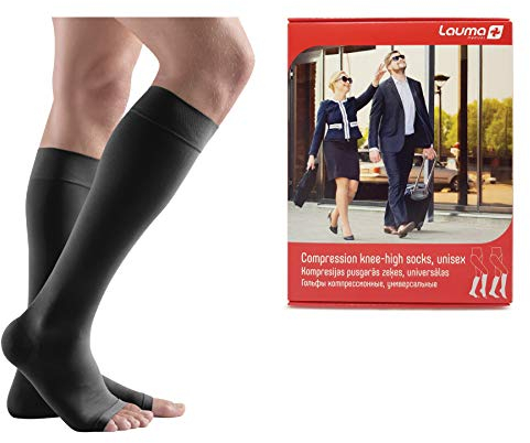 Lauma Medical, 23-32 mmHg medizinische Kompressionskniestrümpfe für Damen und Herren, Klasse II, Class 2, Offene Zehenbereich, Schwarz, S