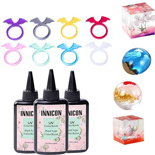 Farbiges UV-Harz-Epoxid-Gel-Klebeset für DIY-Anhänger Ohrringe Armbänder Basteln, kein Pigment zum Mischen erforderlich, 300 ml Schnellhärtung, 3 beliebige Farben auswählen