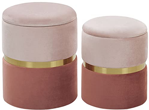 Runder Pouf im 2er Set aus Samt rosa Ottoman Sitzpouf Wichita