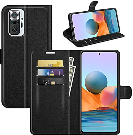 betterfon Handyhülle Kompatibel mit Xiaomi Redmi Note 10 Pro | Premium Qualität TPU Klapphülle für Redmi Note 10 Pro mit Kartenfächern | Magnetverschluss Handyhülle | Schwarz