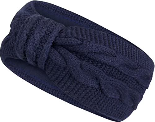 Damen Stirnband gestricktes Haarband mit Schleife und Zopfmuster, Mädchen Ohrenwärmer gefüttert mit weichem Fleece Innenfutter, SB1019