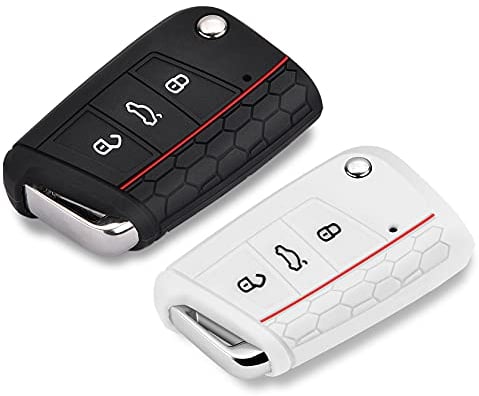 Yosemy Étui Clé 2 Pièces Compatible pour VW Golf 7 - Coque de Protection Silicone 3 Boutons - Accessoire Auto, Noir+Blanc