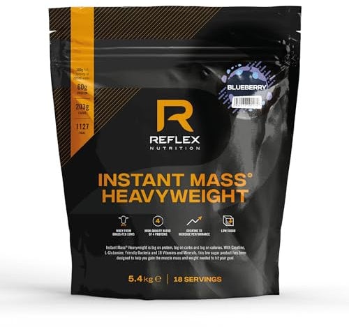 Reflex Nutrition Instant Mass Heavyweight - Mass Gainer - Over 1000 Kcal per Serving, 60g Protein, Creatine - High Calorie Post Workout or Before Bed Protein Shake (Blueberry, 5.4 kg)
