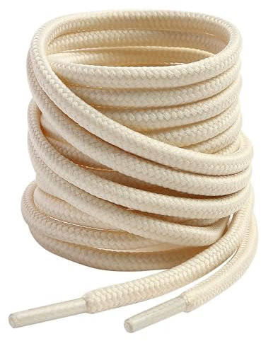 VSUDO 90 cm Round Cream White Boot Laces, 4mm Diameter Shoe Laces for Boots, Heavy Duty Outdoor Work & Hiking Shoelaces for Men or Women (1 Pair-Cream White-90cm)
