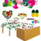 HBell 129pcs Hawaiian Tropical Party Decoration Set with Luau Table Skirt Tablecloths,Hawaii Flowers Decorate Balloons,3D Paper Straws Pineapples and Palm Leaves for Jungle Garden Beach Summer Party