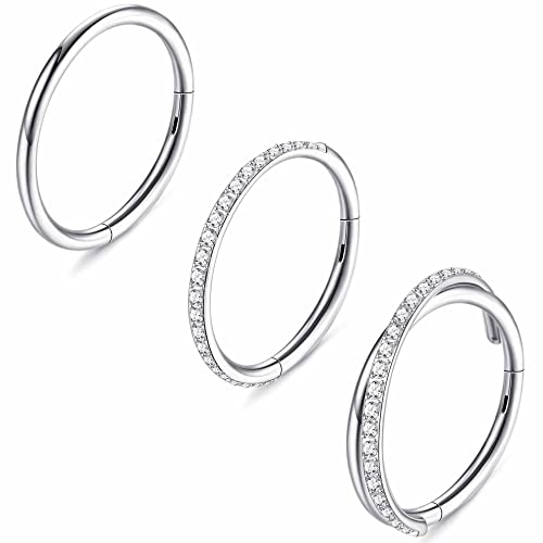 YADOCA 3 Stück 18G Chirurgenstahl Nasenpiercing Conch Piercing Ring Nasenringe Septum Ringe Nasenring Piercing Helix für Damen Herren 8mm 10mm
