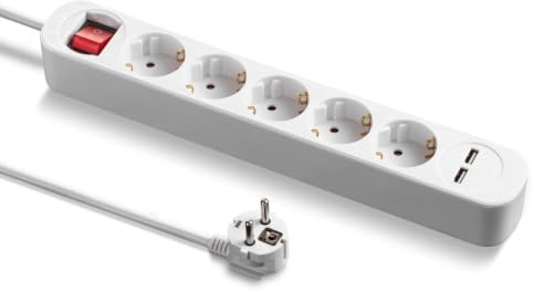 TROTEC Steckdosenleiste PVH5 mit 2 USB-Ladebuchsen | Langes 1,5 m Kabel PVH5: 5-Fach Schutzkontakt-Steckdosenleiste mit 2 USB-Ladeports (Typ A) Mehrfachsteckdose