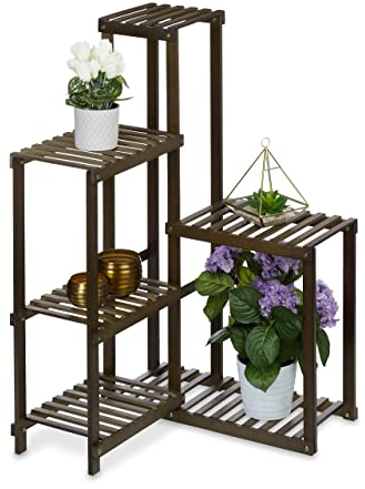 Relaxdays Pflanzenregal Bambus, 6 Ablagen, Pflanzen Eckregal für innen, HBT: 101x62x62 cm, Blumenregal Wohnzimmer, braun