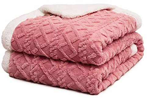 Fouriding Plaid en Polaire Sherpa, Couverture Chaude et Douce pour Le Lit, Canapé, Hiver et Voyage (Rose, 150×200CM)