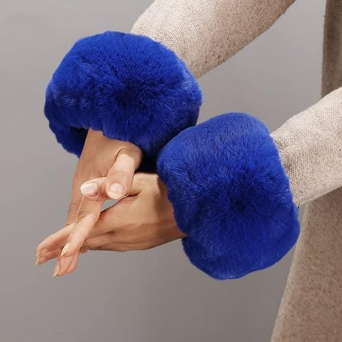 PTNKUIIY Pulswärmer Fell Manschetten Warmers,Winter Damen Kunstfell Armstulpen Plüsch Kunstpelz Fellstulpen Frauen Winter Handgelenk Wärmer Arm Wärmer Handwärmer Handschuhe für Frauen Mädchen,Blau