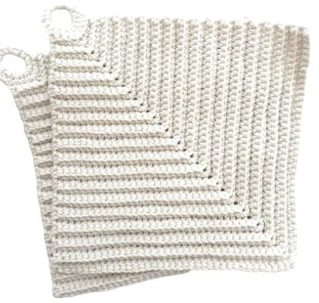 Topflappen 100% Baumwolle gehäkelt ca. 19 x 19 cm in Natur/Creme