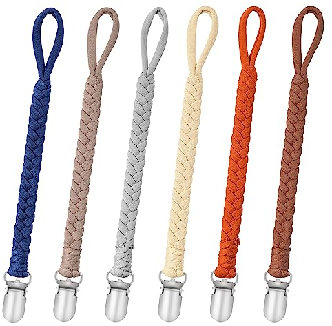 CLDY Schnullerkette Baby for Junge, 6 Stücke Schnuller Halter Leinen Set, Baumwolle Schnullerband Mädchen und Jungs Schnullerketten Clips, nuggikette, Passt Alle Baby Zahnen Spielzeug/Baby Dusche